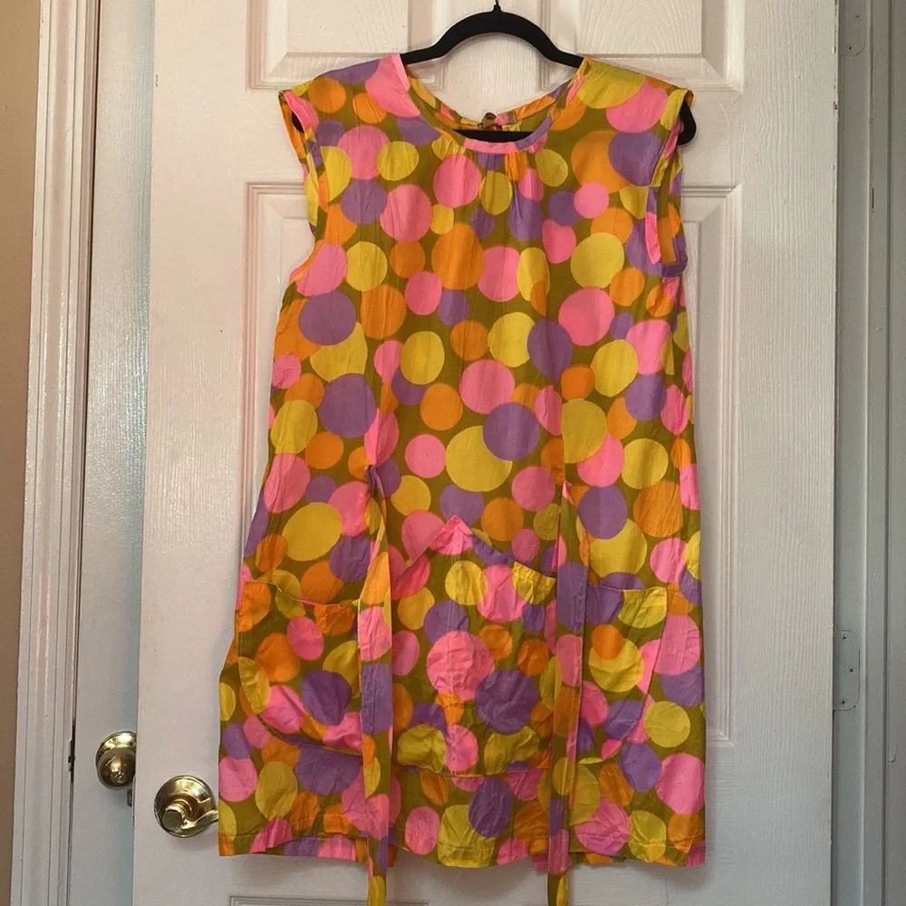 VTG 60’s Psychedelic Circle Bold Pattern Apron Dress - Picture 5 of 8